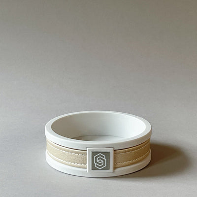 London round candle holder - white/gold