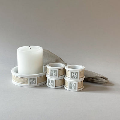 London round candle holder - white/gold