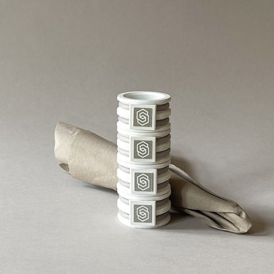 Hamptons white/grey napkin ring set of 4