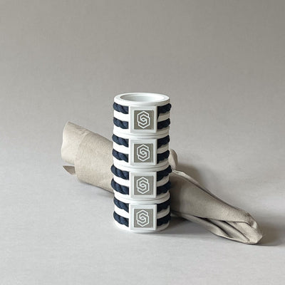 Hamptons white/navy napkin ring set of 4