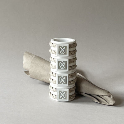 Hamptons white/sand napkin ring set of 4