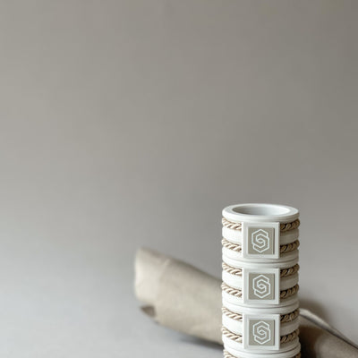 Hamptons white/shiny sand napkin ring set of 4