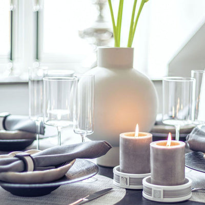 London round candle holder - black/beige