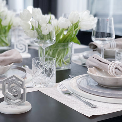 Hamptons white/sand napkin ring set of 4