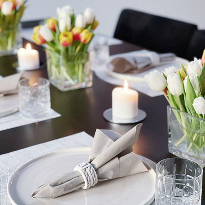 Hamptons white/sand napkin ring set of 4