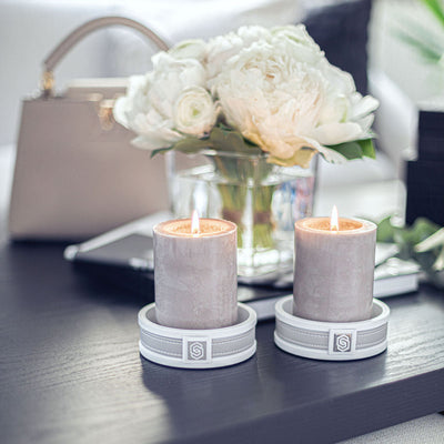 London round candle holder - black/beige