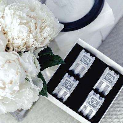 Hamptons white/grey napkin ring set of 4